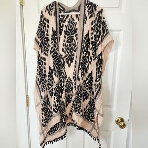Cream and black shawl swimsuit cover up OS